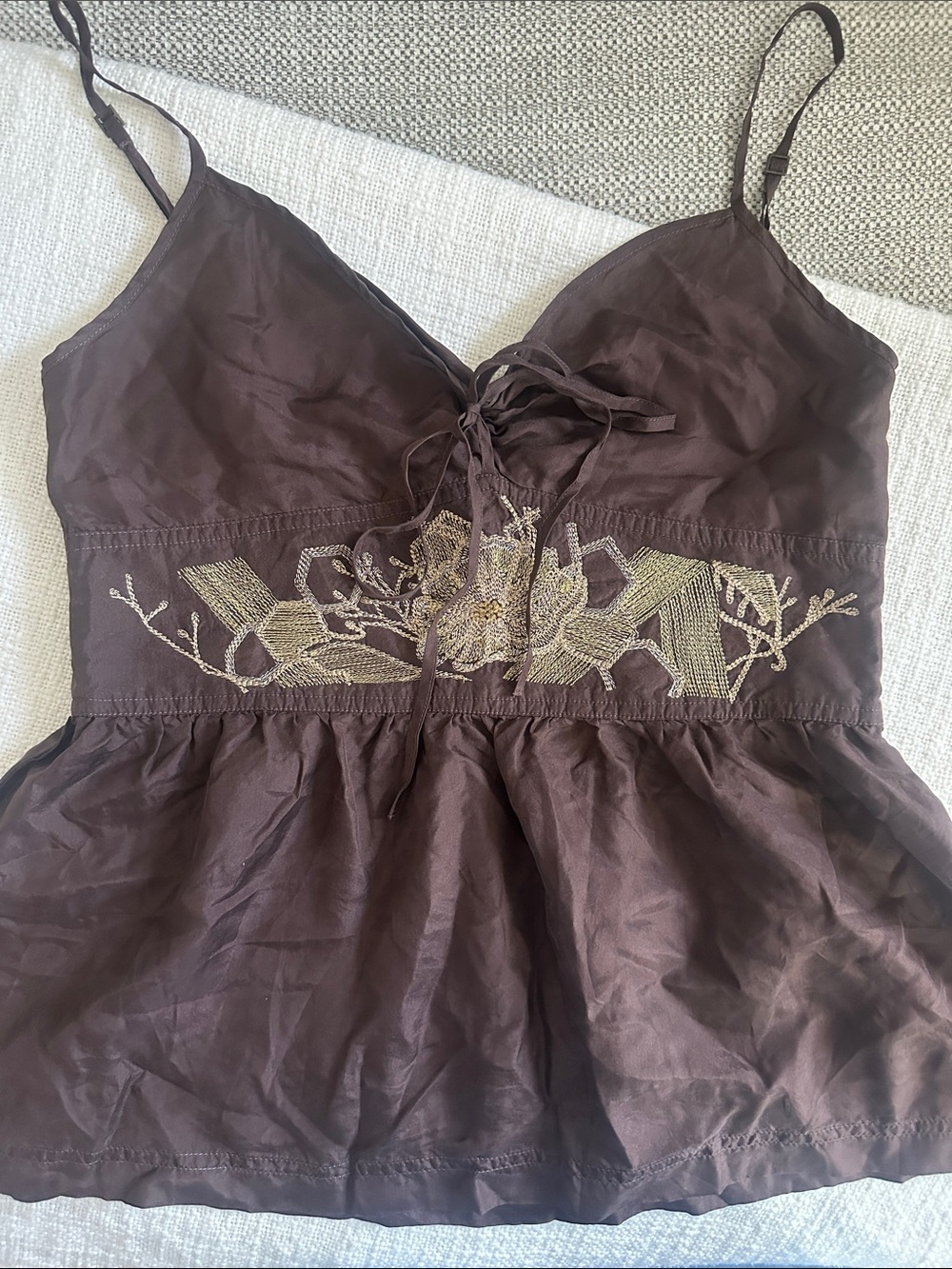Vintage Banana Republic Brown Spaghetti-Strap Silk Top